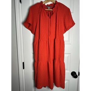 Lark + Grey Women's Red Cottagecore Farmhouse Short Sleeve Dress Size L